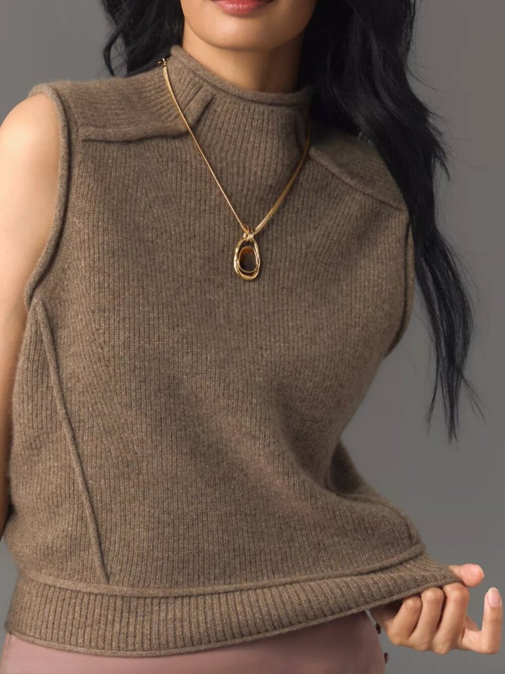 Pilcro Mock Neck Sweater Vest 100% Cashmere Pullover Knit Top